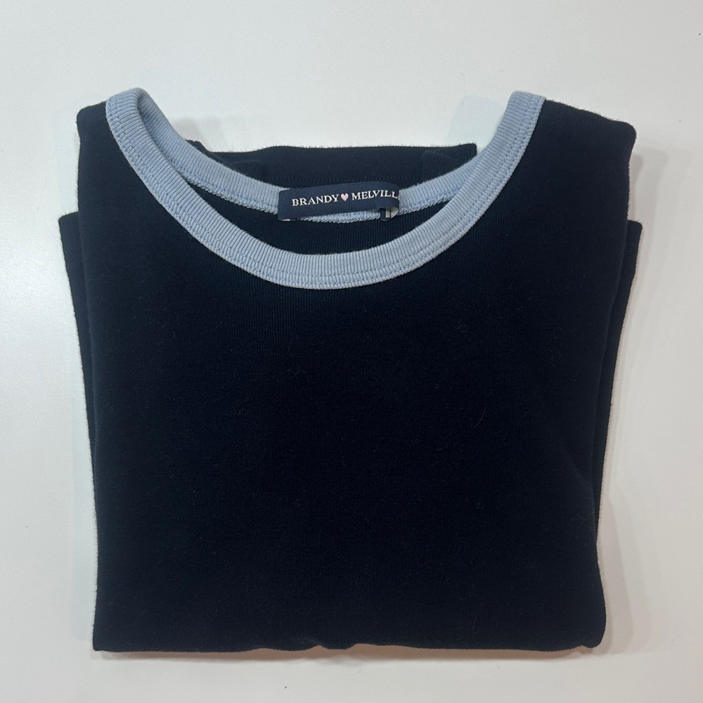 Brandy Melville Navy T-Shirt with Blue Trim